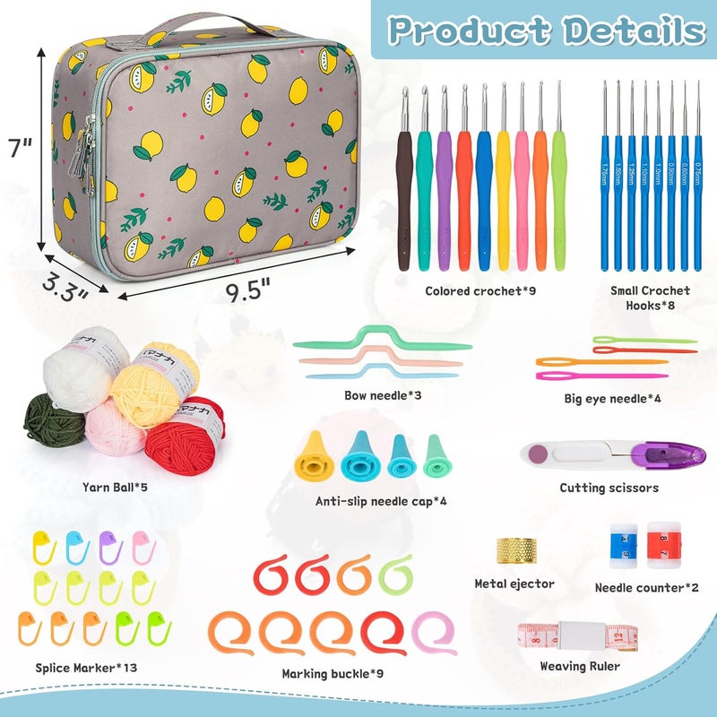 GMAK 59 PCS Crochet Kit for Beginners Adults, Crocheting Sets Include Yarn, Hooks and Tools, Portable Crochet Starter Kit for Making Variety Projects Crocheting Supplies, Grey Lemon - Image 5